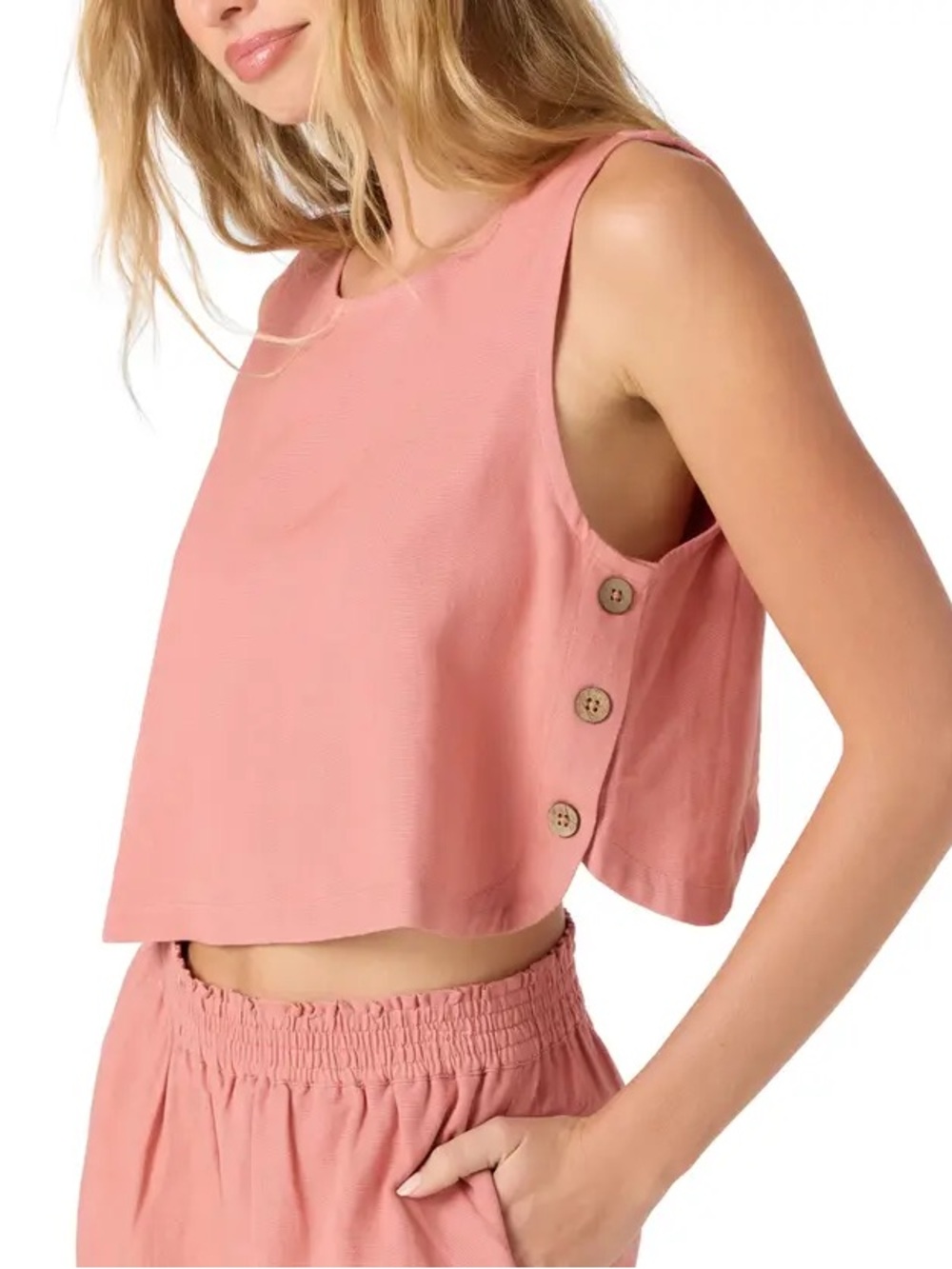 NWOT O'Neill Sanders Side Button Crop Tank - Dusty Pink